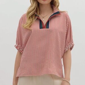 Entro Varsity Stripe Red, Navy, Green Top